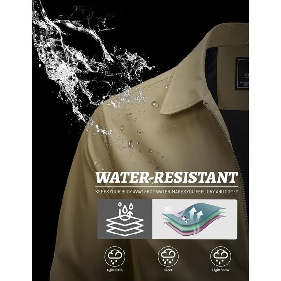 🆕 Men Khaki Lightweight Jacket Full Zip Golf Collar Windbreaker Casual Spring - Picture 2 of 7